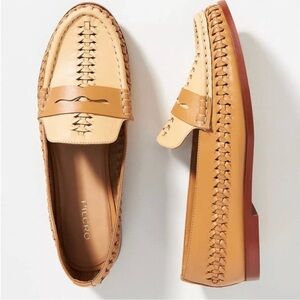 Pilcro Anthro Anthropologie Tan Leather Woven Penny Loafers for women - size 8